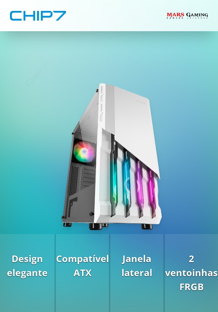 Caixa MARS GAMING MC-X2 ATX METAL FRONT 2X12CM FRGB FAN WINDOW USB 3.0 Branco