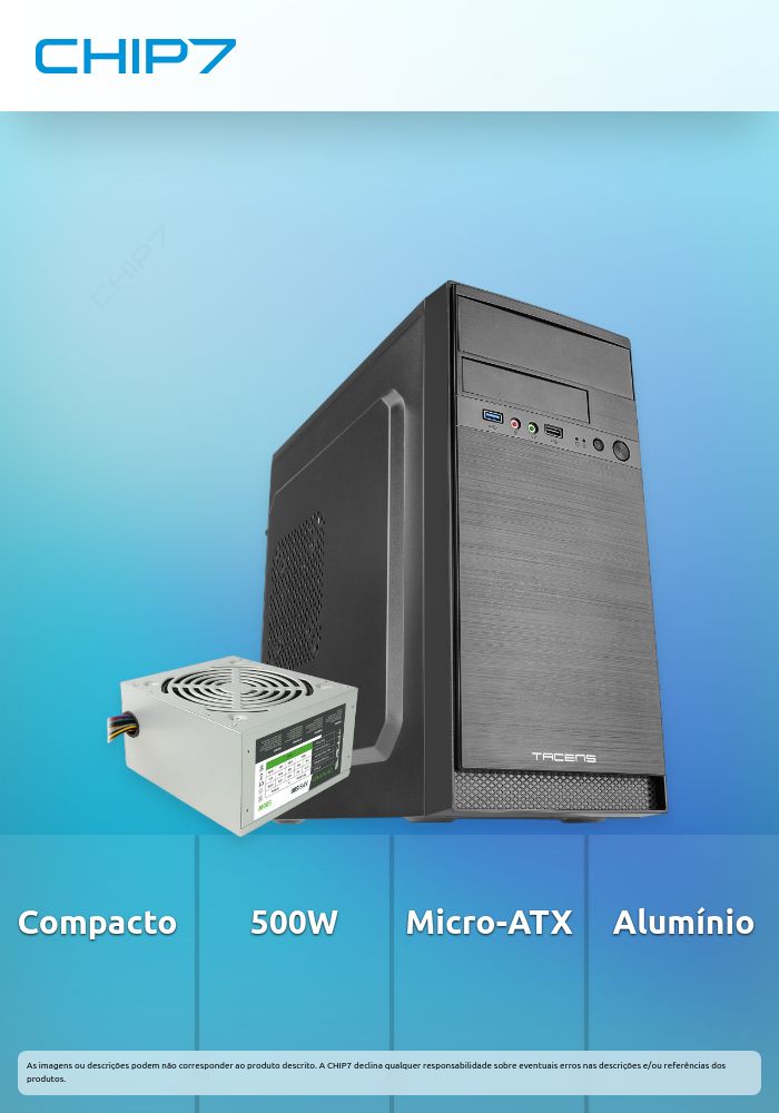 Caixa Micro-ATX TACENS ANIMA AC4500 MINI TOWER + Fonte 500W PSU Alumínio