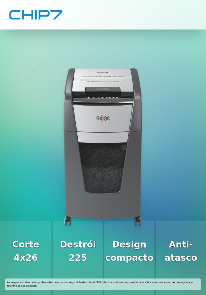 Rexel Destruidora Corte Partículas 4x26mm Auto 225 Folhas