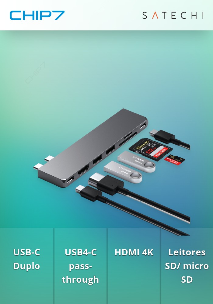 Hub Satechi - USB-C Pro Adaptador Slim Adapter (Cinzento Espacial)
