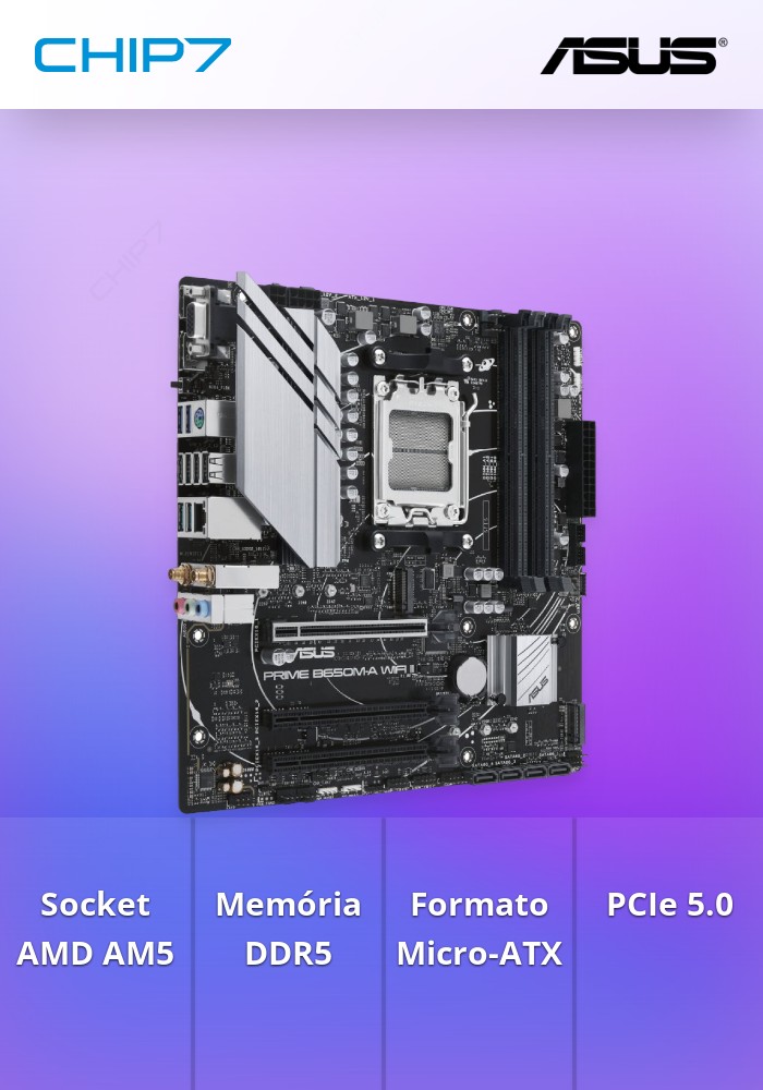 Motherboard ASUS PRIME B650M-A WIFI II - Socket AMD AM5 Chipset B650 DDR5 Micro-ATX PCIe 5.0 Wi-Fi 6