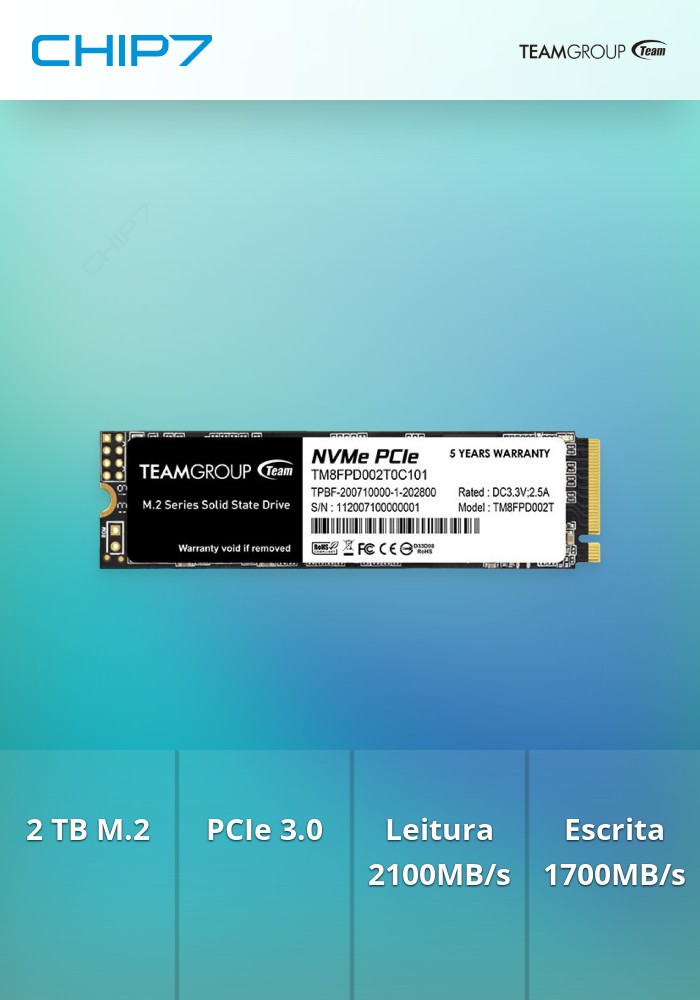 2TB SSD M.2 PCIe NVMe Team Group MP33 PRO-2400R/2100W-220/200K IOPS