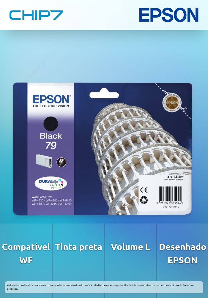 Tinteiro EPSON T79 Preto L - WorkForce Pro WF-46xx/51xx/56xx