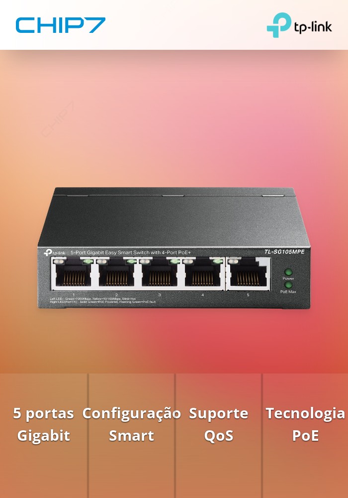 Switch TP-Link 5 portas Gigabit Easy Smart - TL-SG105MPE