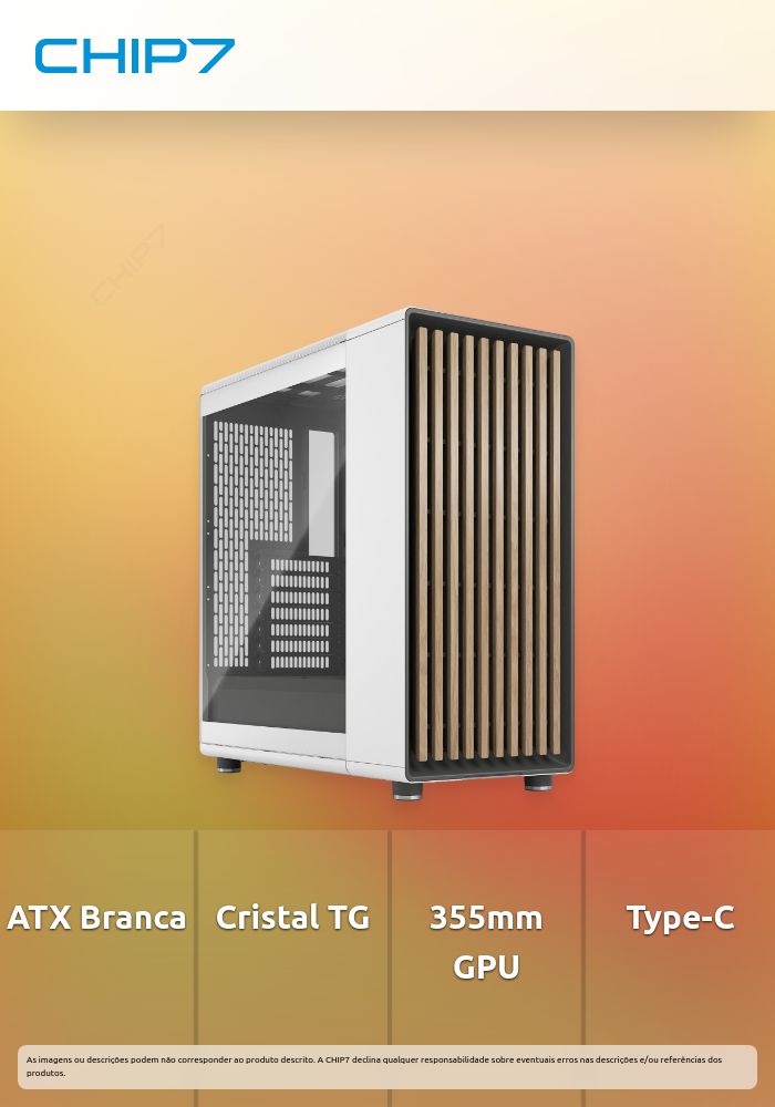 Caixa ATX Fractal Design North Chalk White Tempered Glass Clear Tint