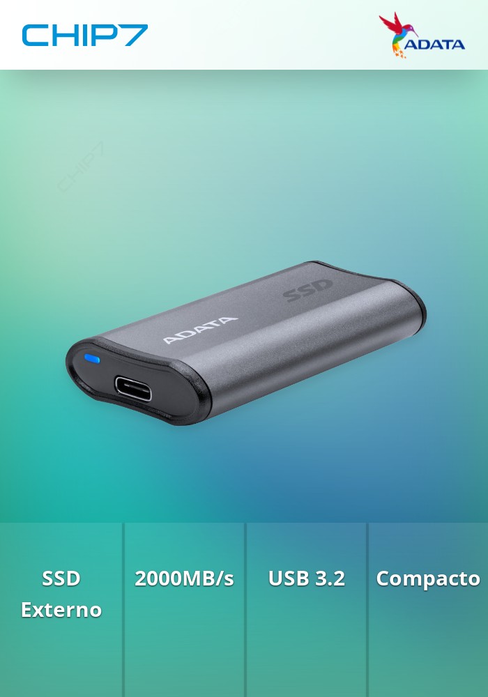 Disco Externo SSD 1TB ADATA Elite SE880 - Tecnologia PCIe NVMe - USB 3.2 Gen.2x2 20Gbps. MAX:2000/2000MB/S