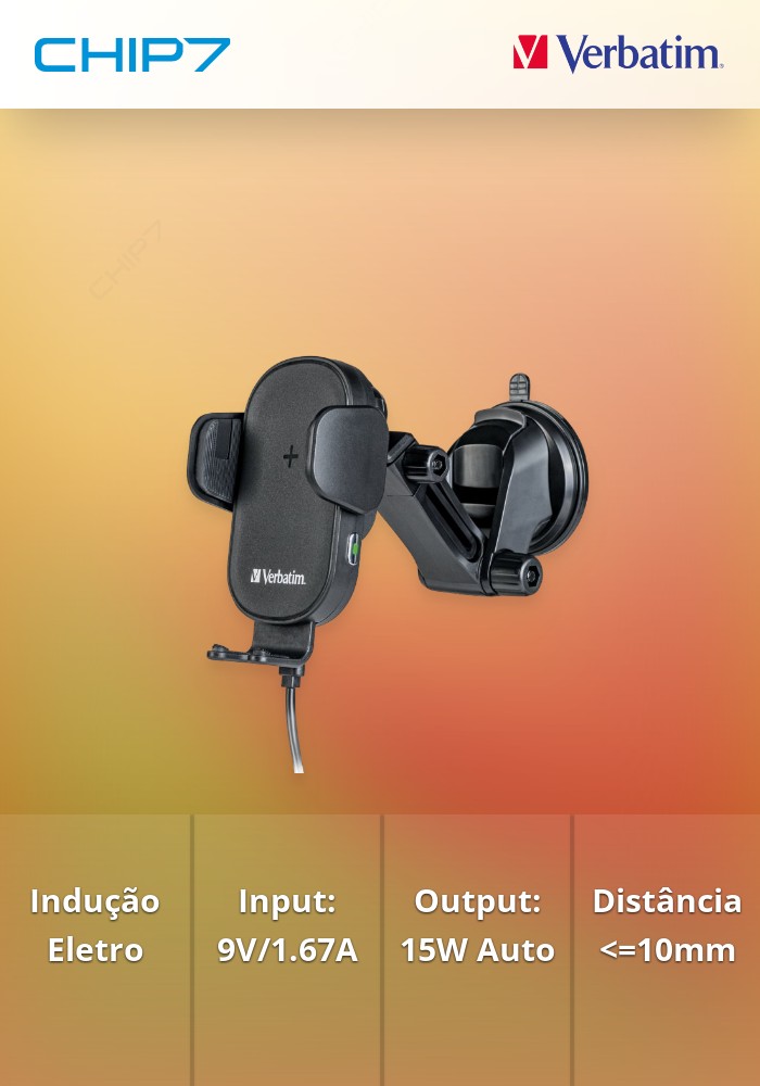 Carregador Rápido Verbatim Suporte Carro FWC-01 QI WIRELESS