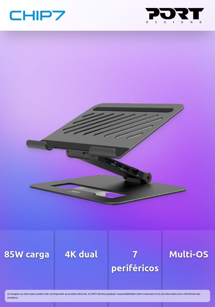DOCKING STATION PORT DESIGNS USB-C 2 EM 1 COM SUPORTE PARA PORTÁTIL
