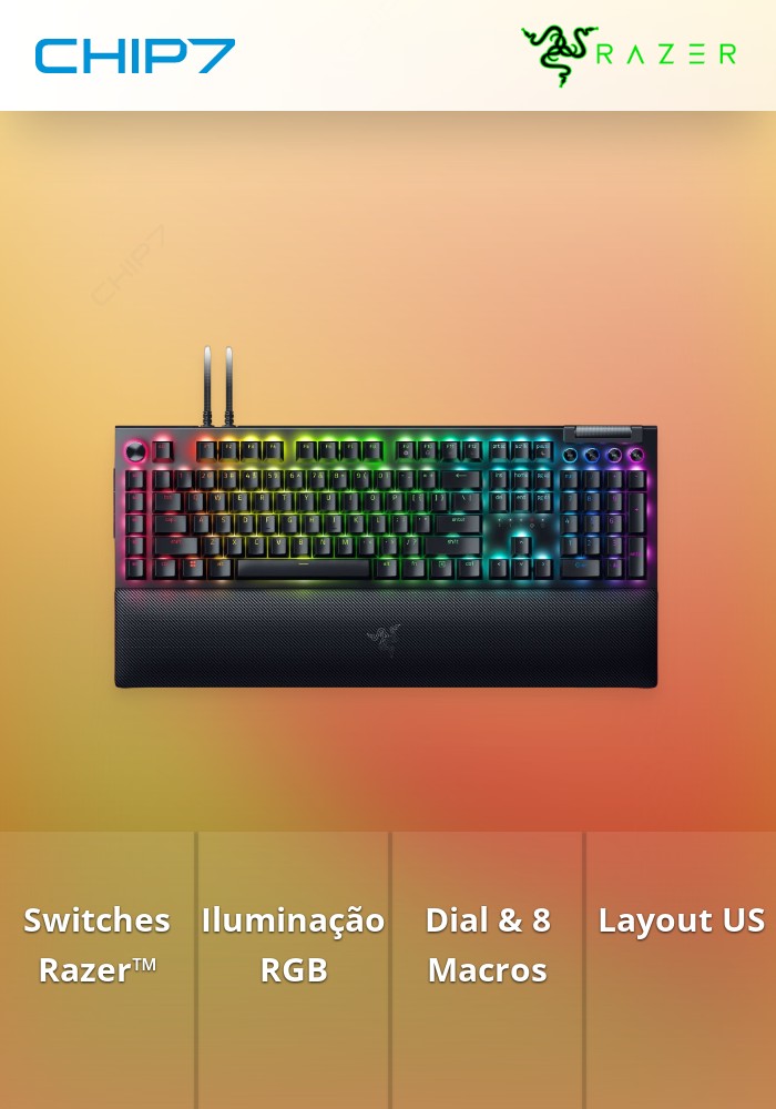 Teclado Mecânico Razer BlackWidow V4 Pro RGB US Yellow Switch
