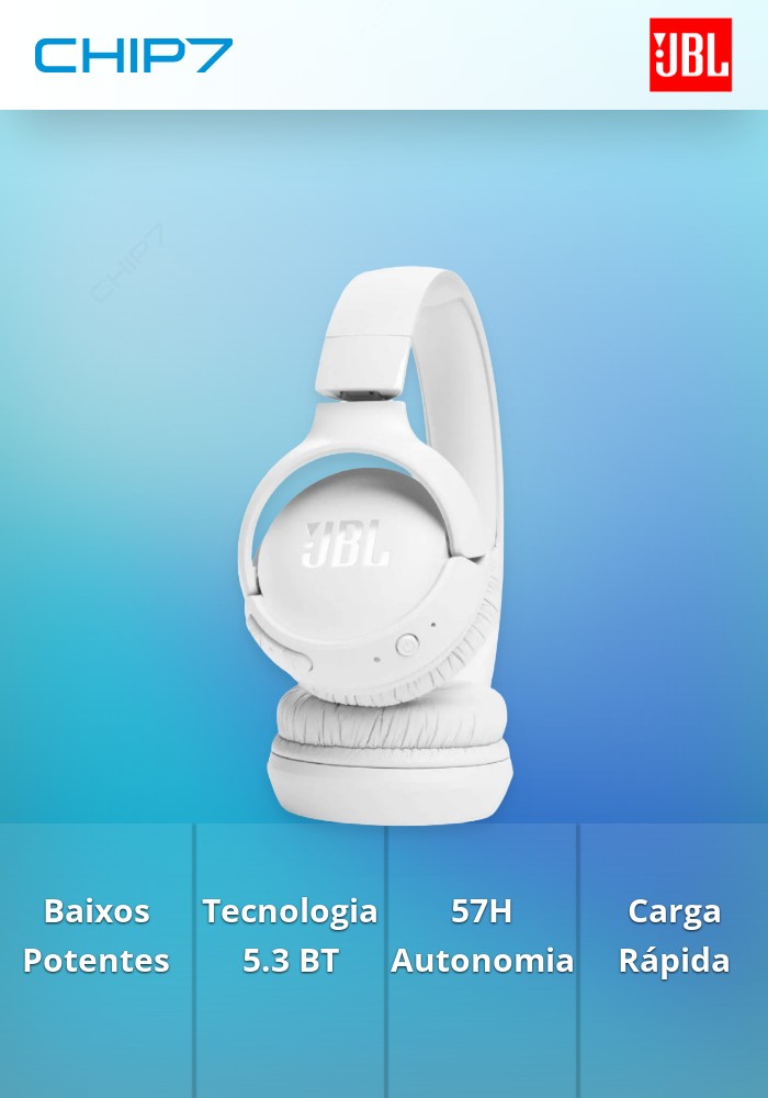 Headphones JBL Dobráveis Com Microfone T520 BLUETOOTH 5.3 LE Branco