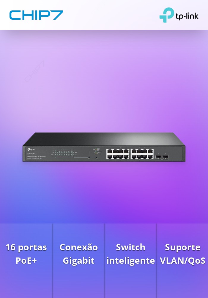 Switch TP-Link JetStream 18 Portas Gigabit Smart com 16 Portas PoE+