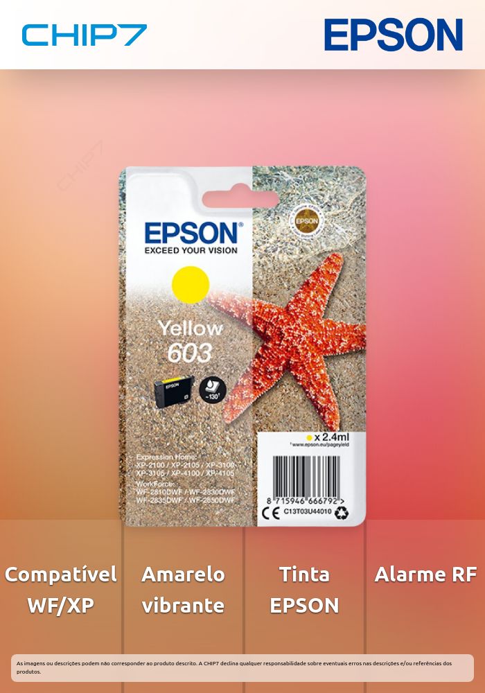 Tinteiro EPSON 603 Amarelo + Alarme RF - WorkForce WF-28xx & Expression Home XP-210x/310x/410x