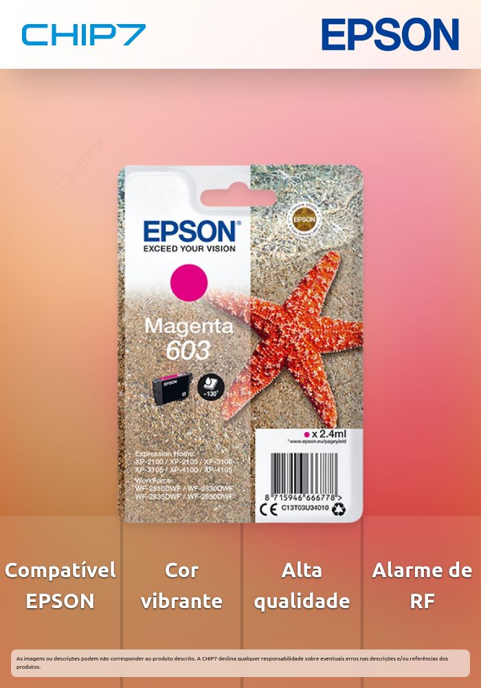Tinteiro EPSON 603 Magenta + Alarme RF - WorkForce WF-28xx & Expression Home XP-210x/310x/410x