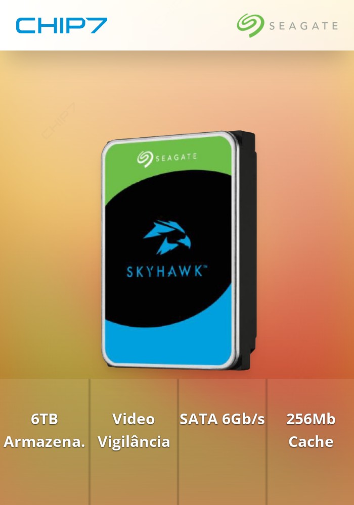 6TB HDD Disco 3.5 SEAGATE SkyHawk 256Mb SATA 6Gb/s 7200rpm - Vídeo Vigilância