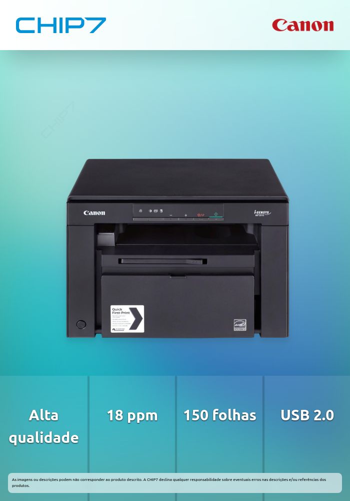 Canon i-SENSYS MF3010 - Impressora multi-funções - P/B - laser - espessura de 216 mm (original) - A4/Legal (media) - até 18 ppm (cópia) - até 18 ppm (impressão) - 150 folhas - USB 2.0