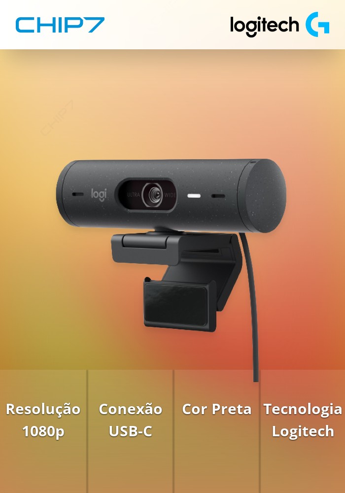 Webcam Logitech Brio 500 FHD 1080p USB-C Preto