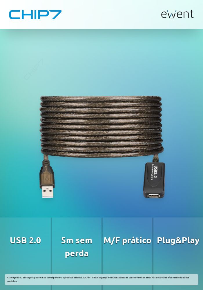 Cabo Extensão EWENT USB 2.0 M/F AMPLIFICADA 5m