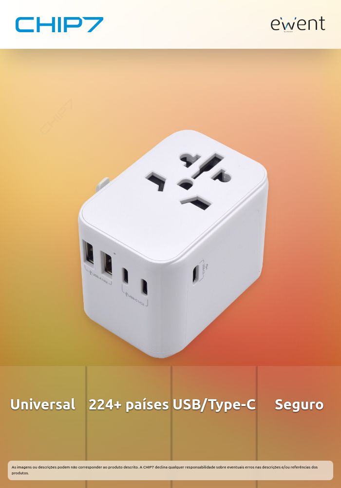 Carregador EWENT KIT VIAGEM UNIVERSAL 2xUSB 3xUSB-C