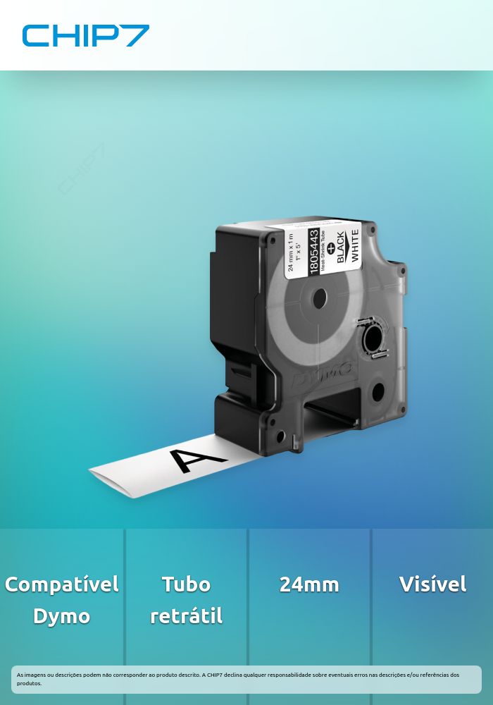 Dymo RHINO 1805443 tubo Termo retrátil preto sobre branco 24mm