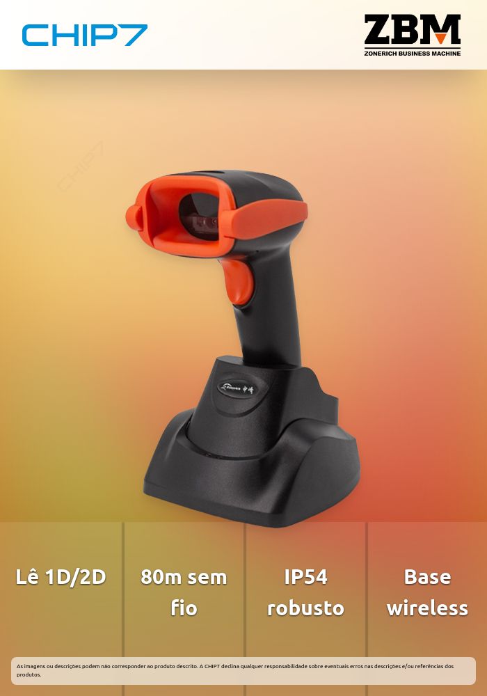 Leitor Código de Barras ZONERICH Industrial 2D ZQ-S2D39 IP54 - Cradle Wireless (80 Metros)