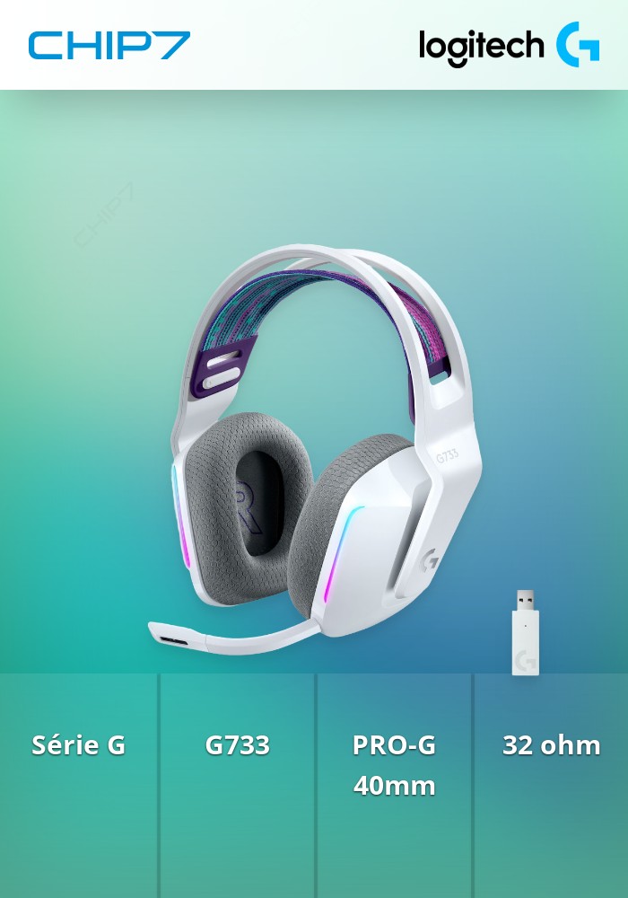 Headset Logitech G Series G733 Lightspeed RGB Wireless Branco