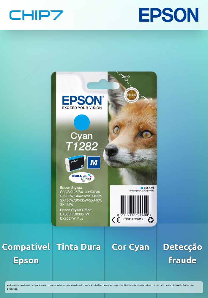 Tinteiro Cyan T1282 Tinta DURABrite Ultra (c/alarme RF+AM)