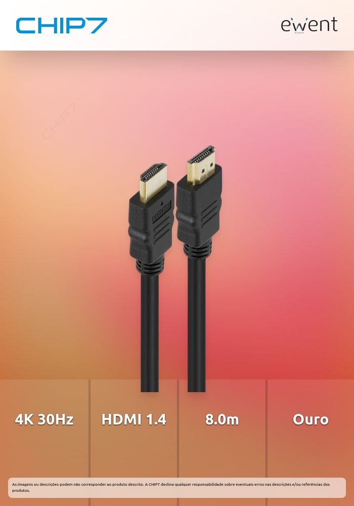 Cabo HDMI Ewent com Ethernet 4K A/A M/M AWG 30 8m