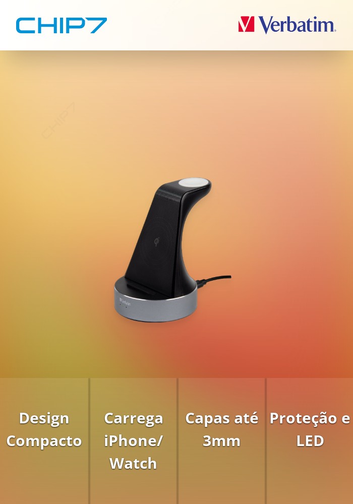 Carregador Wireless Verbatim QI MFI APPLE 2 EM 1 Alumínio
