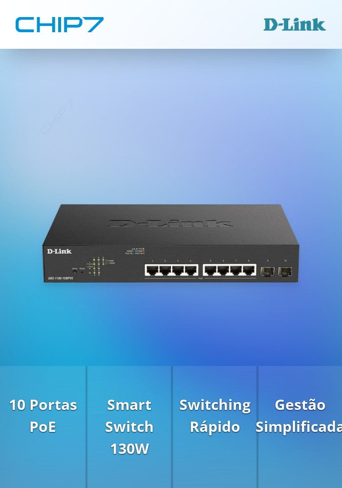 Switch D-Link 10 Portas PoE+ Gigabit Smart Managed Switch (130W)