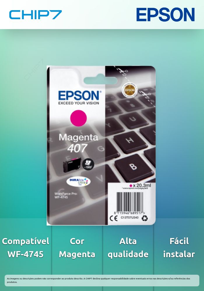 Tinteiro EPSON T07U Magenta L - WorkForce WF-4745