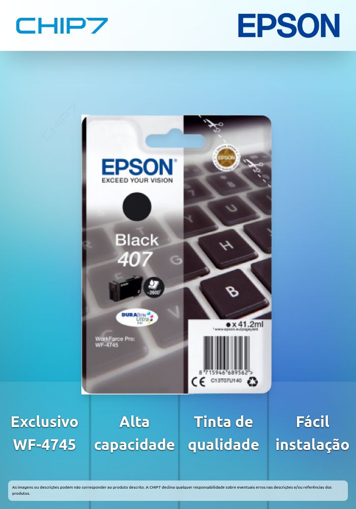 Tinteiro EPSON T07U Preto L - WorkForce WF-4745