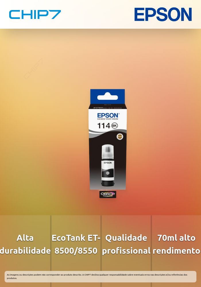 Recarga de Tinta EPSON Serie 114 Preto Pigmentado - EcoTank ET-8500/8550