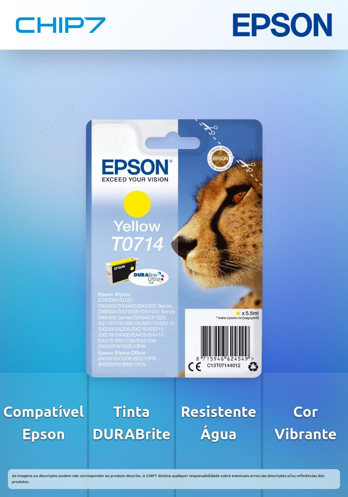 Tinteiro Amarelo T0714 Tinta DURABrite Ultra (c/alarme RF+AM)