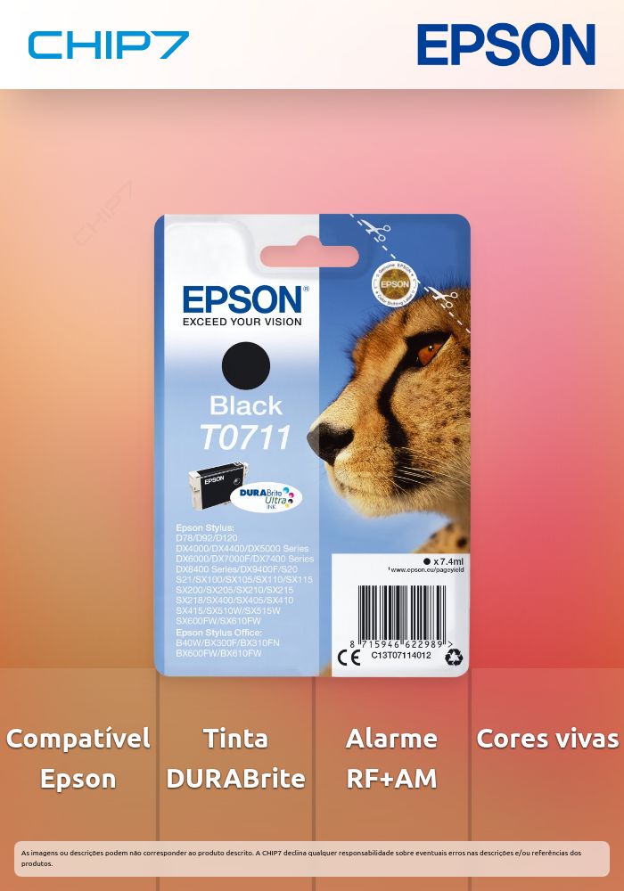 Tinteiro Preto T0711 Tinta DURABrite Ultra (c/alarme RF+AM)