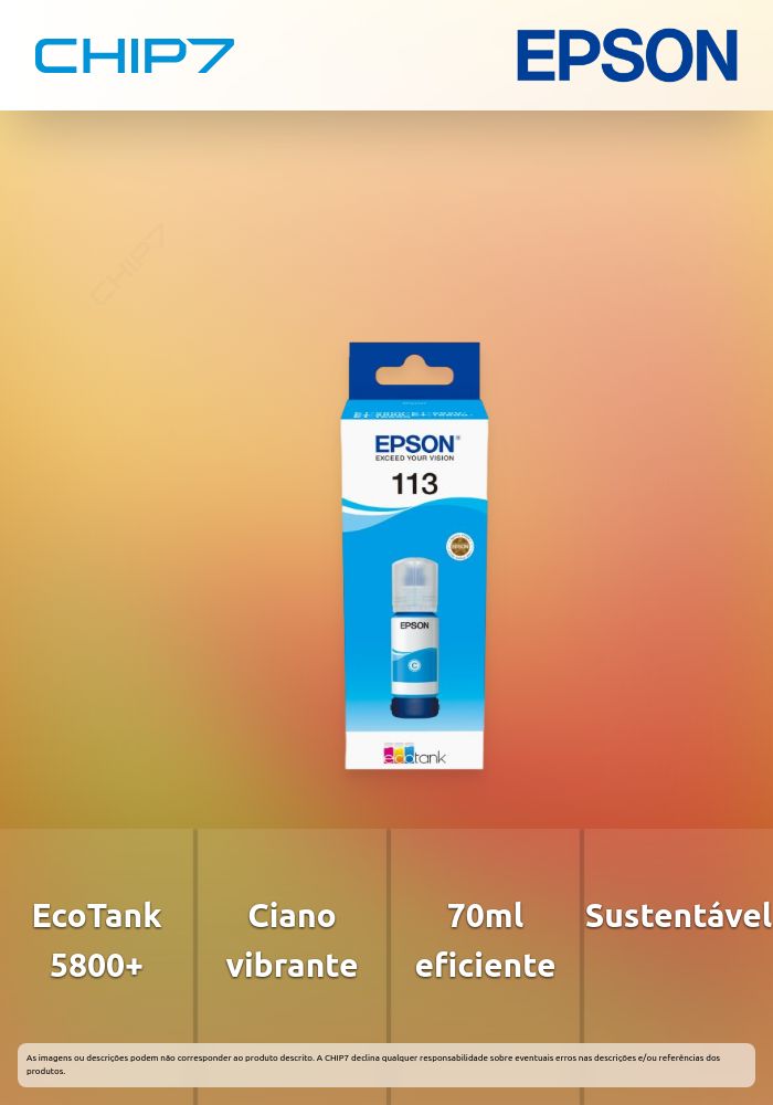 Recarga de Tinta EPSON Serie 113 Ciano (70ml) - EcoTank 5800/5850/16600/16650