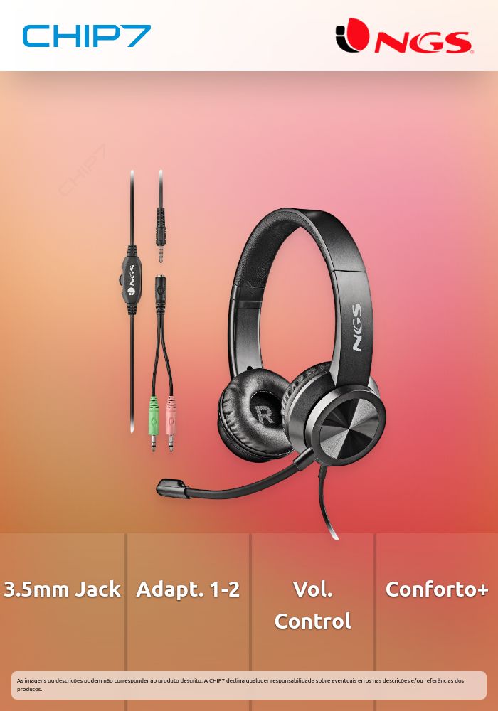 Auscultadores com fio NGS Jack 3.5MM & 1-2 Jack Adaptador Contorlo de Volume Earpads Suaves