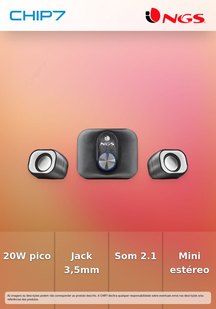 Coluna NGS Mini Stereo Multimédia 2.1 Sound System 20W Jack 3,5 mm