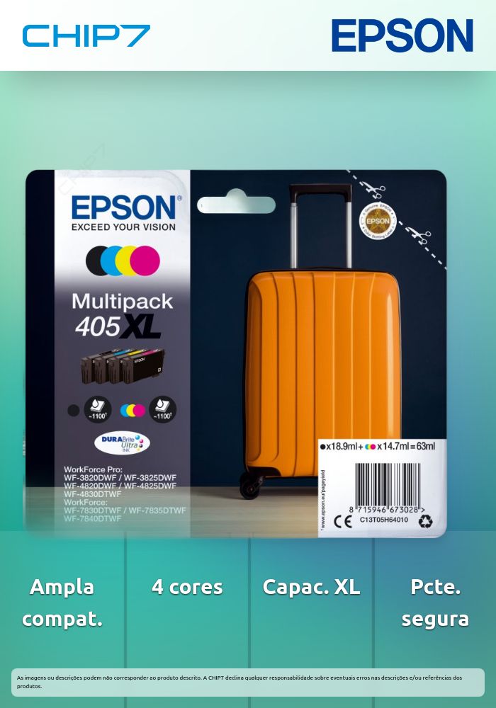 Epson 405XL Multipack - Pack de 4 - XL - preto, amarelo, azul cyan, magenta - original - blister com RF/alarme acústico - tinteiro - para WorkForce WF-7310, 7830, 7835, 7840, WorkForce Pro WF-3820, 3825, 4820, 4825, 4830