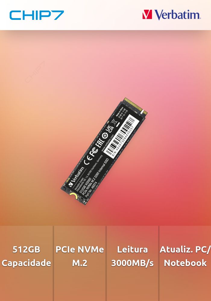 512GB SSD VERBATIM VI3000 PCIE NVME M.2 3000MB/s