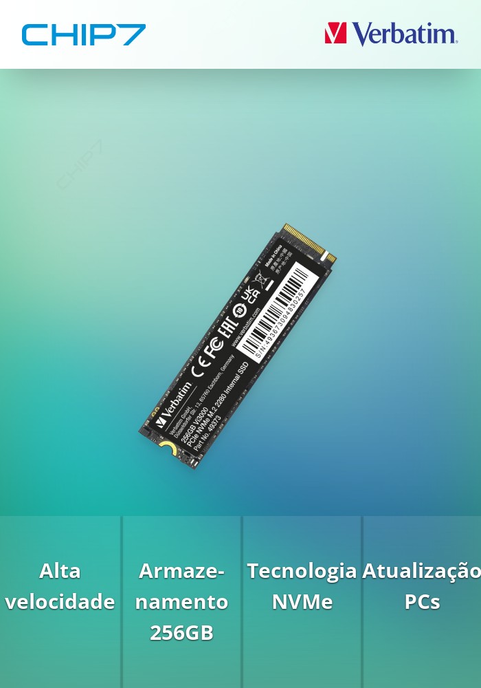 256GB SSD VERBATIM VI3000 PCIE NVME M.2 3000MB/s
