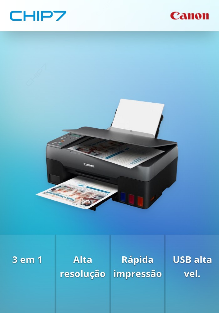 PIXMA G2520 - Multifuncional 3 em 1 - Impressão, Digitalização e Cópia, Resolução impressão: até 4800 x 1200 dpi, Vel. 9.1 mono e 5.0 cores, USB de alta velocidade (Porta USB B), c/ tinteiro extra Preto na caixa (total 2x BK + 1 x C/M/Y)