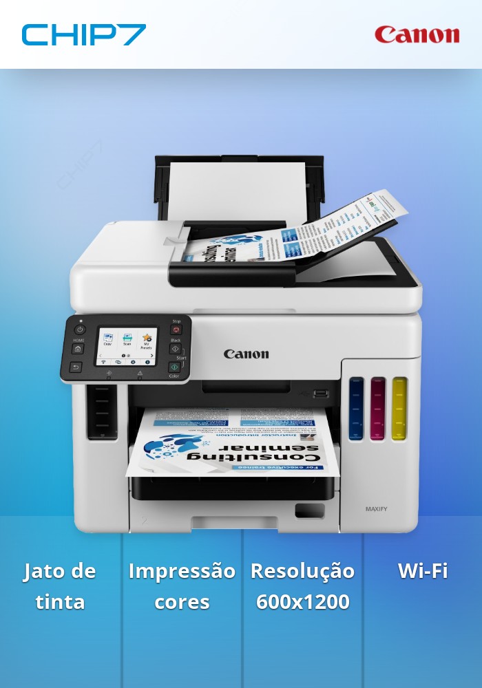 MAXIFY GX7050 Megatank - Impressora a jacto de tinta recarregável 4 em 1, A4, impressão, cópia, digitalização, fax com capacidade para 600 folhas de papel