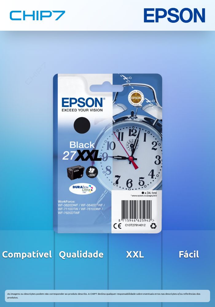 Tinteiro EPSON 27 Preto XXL - WF36xx/7110/7210/76xx/77xx