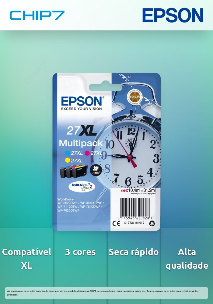 Tinteiro EPSON 27 Multipack 3 Cores XL - WF-3620/3640/7110/7610/7620