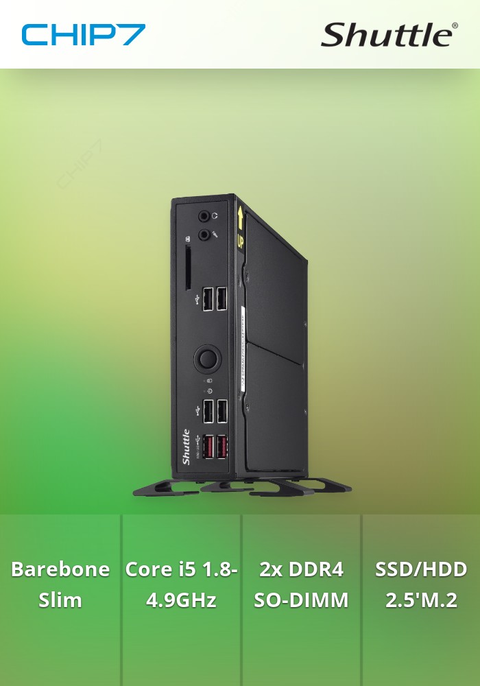 Mini PC Barebone SHUTTLE XPC SLIM DS20U7V2 - I7 10510U / 2xSO-DIMM DDR4 / 1xM.2 1xSSD/HDD 2.5