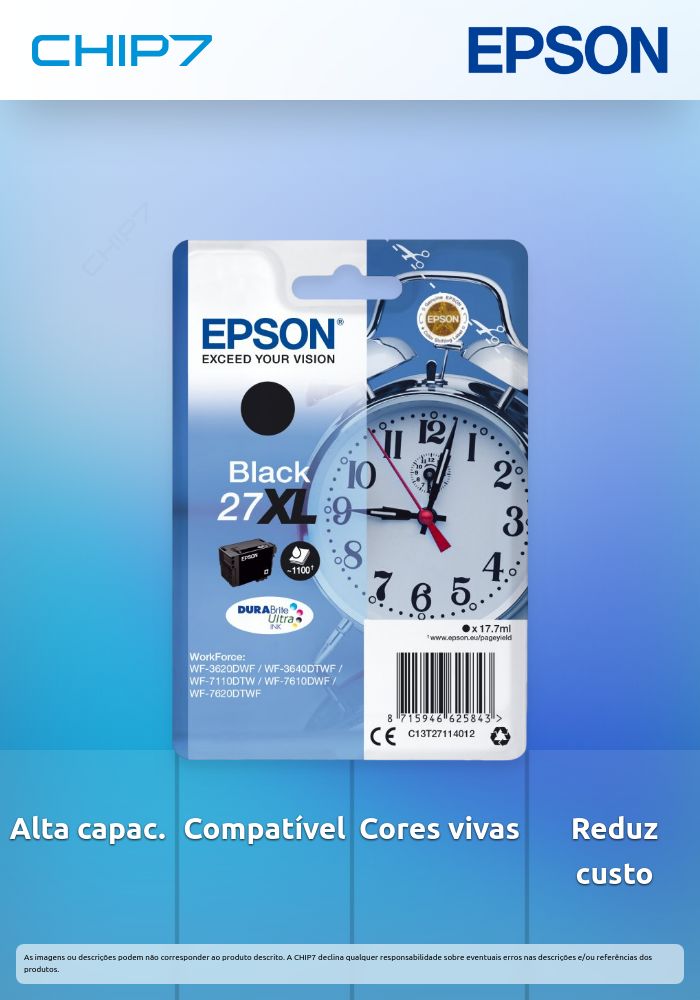 Tinteiro EPSON 27 Preto XL - WF36xx/7110/7210/76xx/77xx