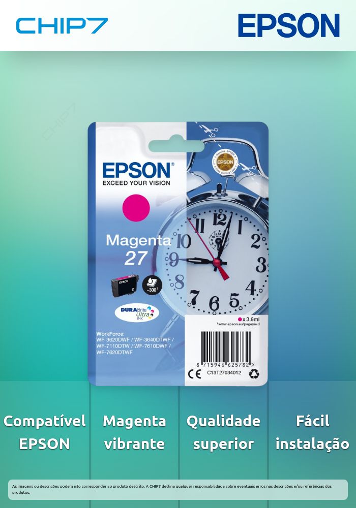 Tinteiro EPSON 27 Magenta - WF36xx/7110/7210/76xx/77xx