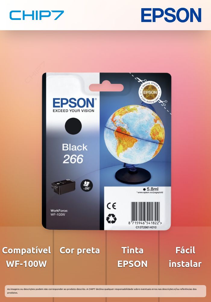 Tinteiro EPSON 266 Preto - WorkForce WF-100W