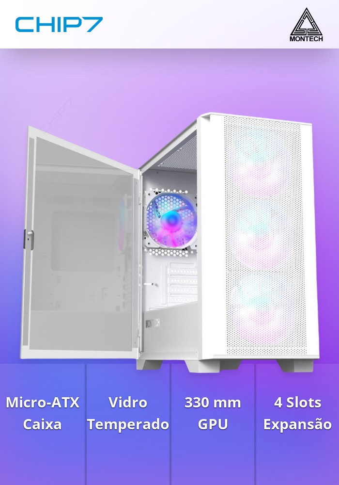 Caixa Micro-ATX Montech AIR 100 ARGB Vidro Temperado Branco