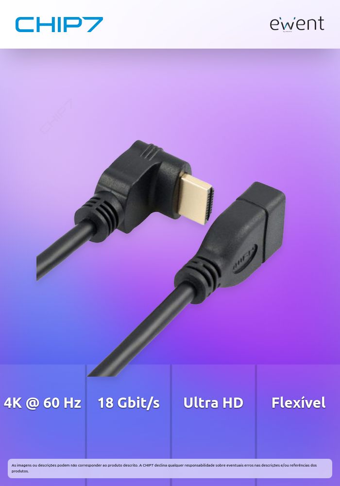 Adaptador Flexível EWENT 90º HDMI 2.0 4K 60HZ M/F 0.15m